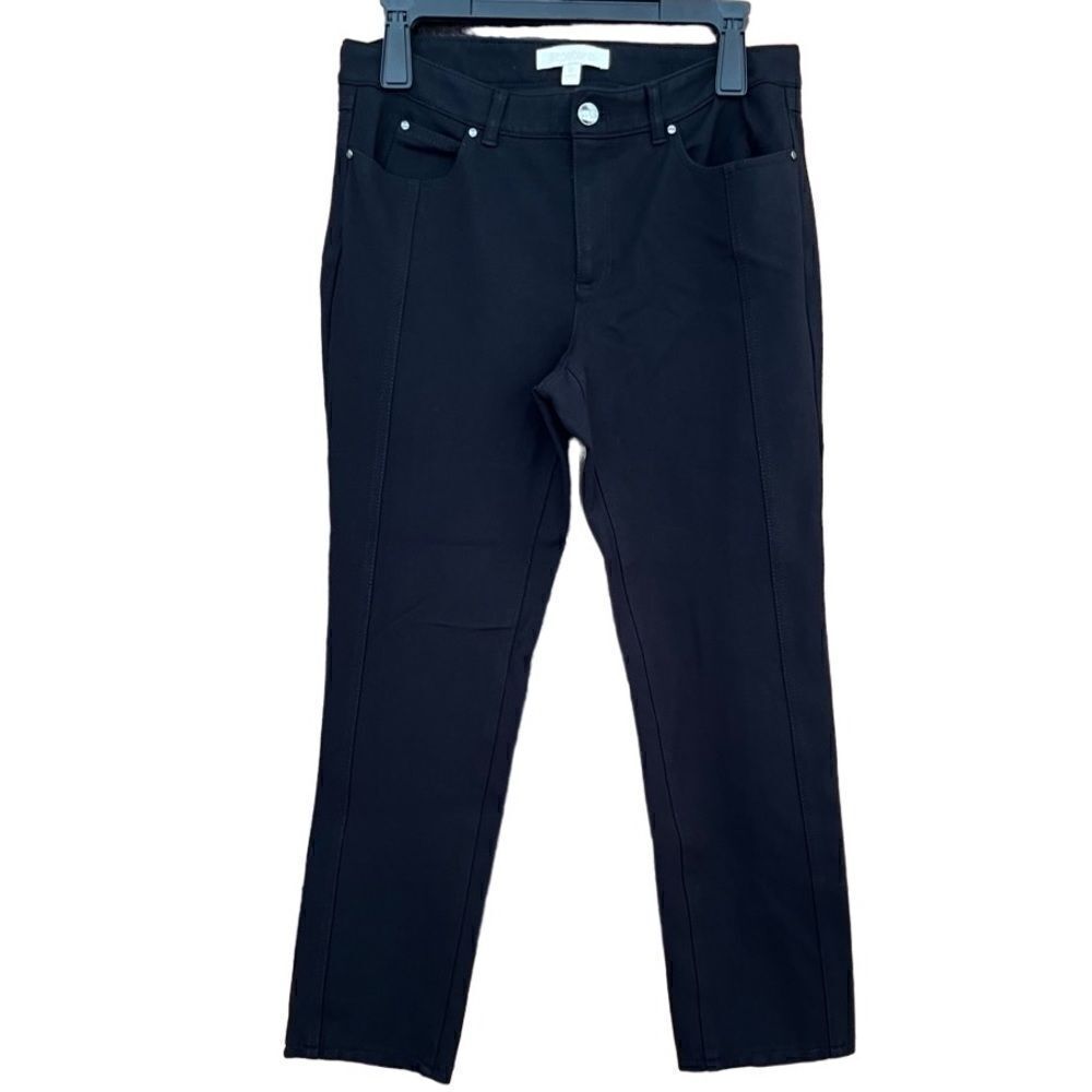 ETCETERA deep black Twiggy Ponte knit skinny 5 pocket stretch pants, size 6.